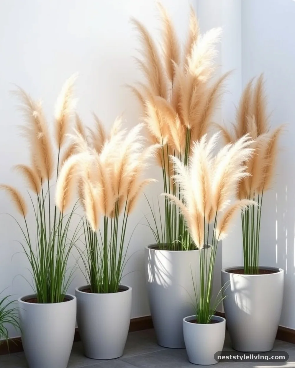 Potted Ornamental Grasses - 22 Backyard Corner Ideas for a Cozy Outdoor Retreat
