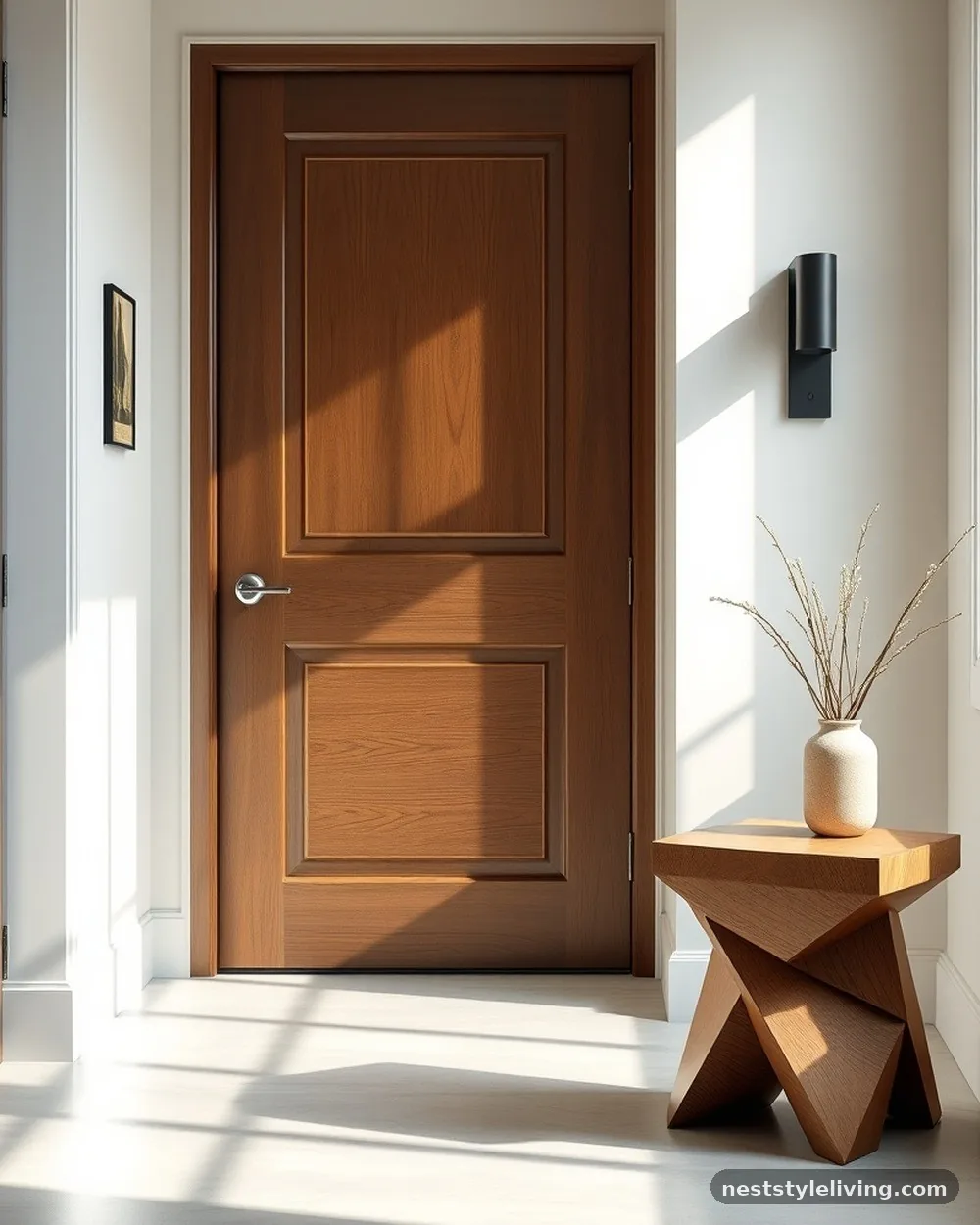 Sculptural Wooden Stool - 24 Japandi Entryway Ideas That Feel Calm and Stylish