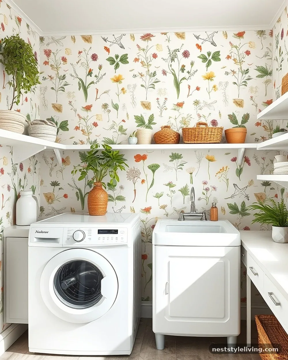 Vintage Botanical Illustrations - 23 Laundry Room Wallpaper Ideas That Look Stylish