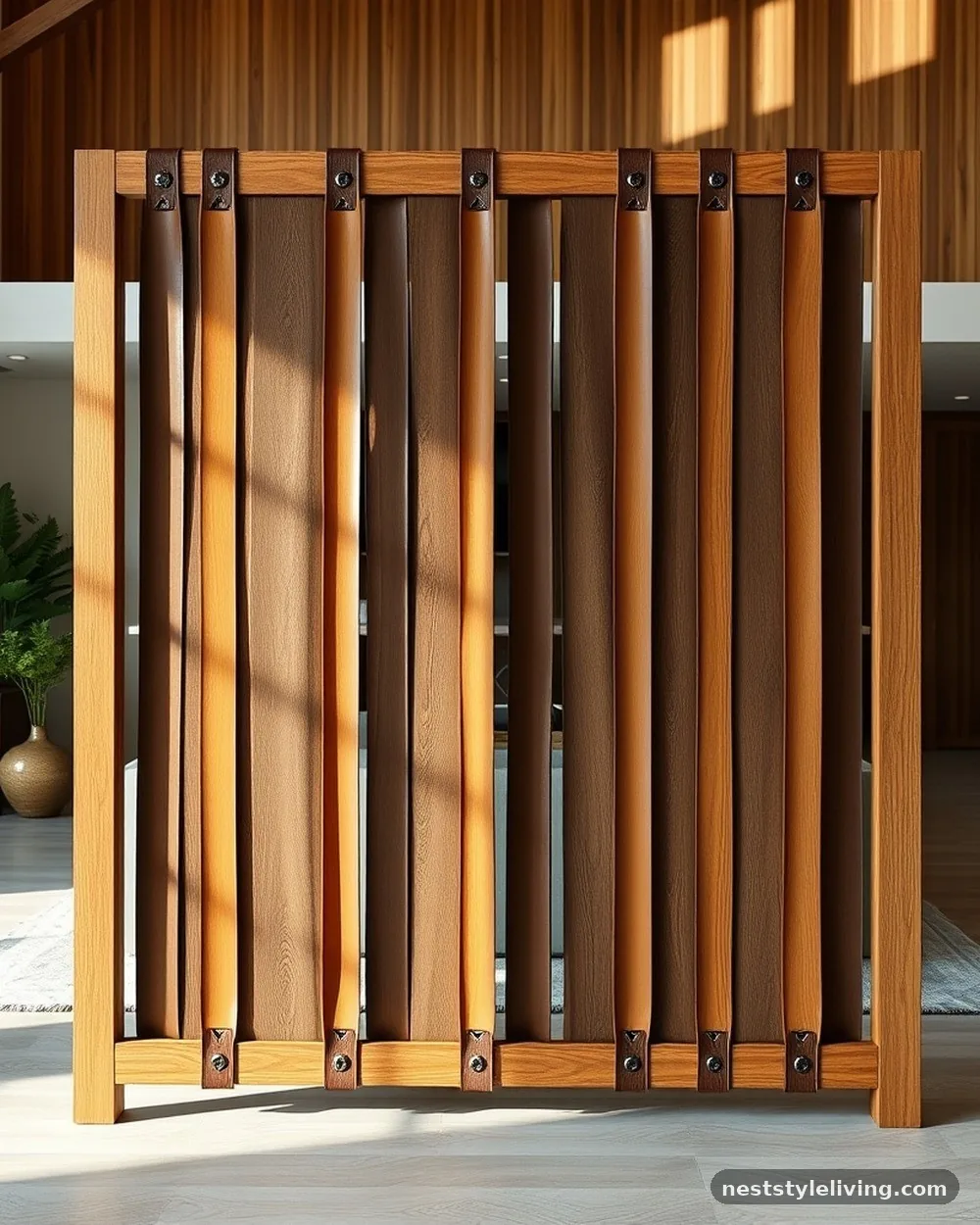 Decorative Room Divider Screen with Leather Straps - 22 Entryway Divider Ideas for a Stylish Modern Home