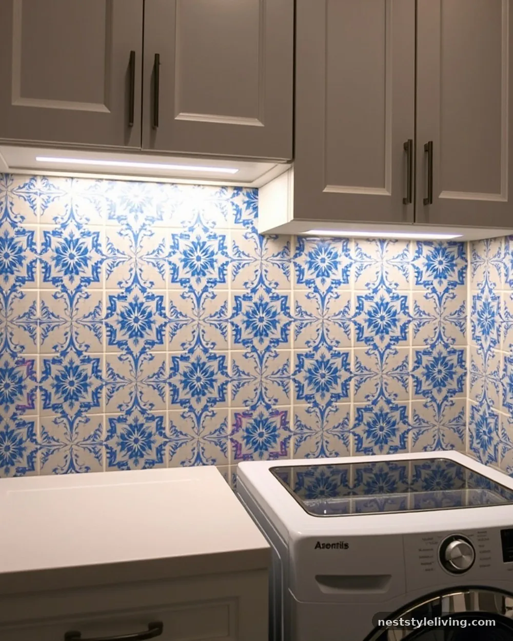 Retro Tile-Look Paper - 23 Laundry Room Wallpaper Ideas That Look Stylish