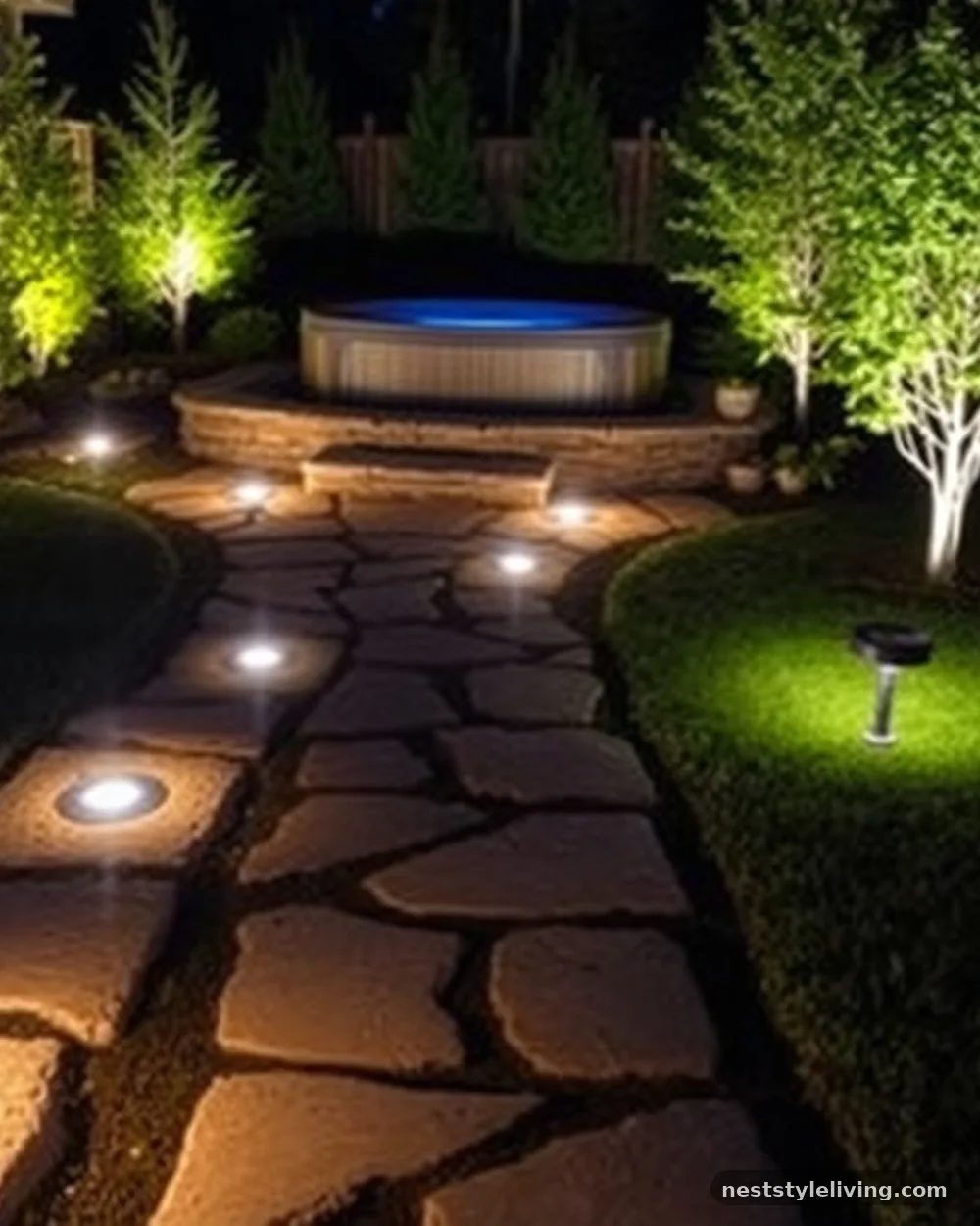Solar-Powered Path Lighting - 21 Outdoor Jacuzzi Ideas for a Calm, Cozy Backyard