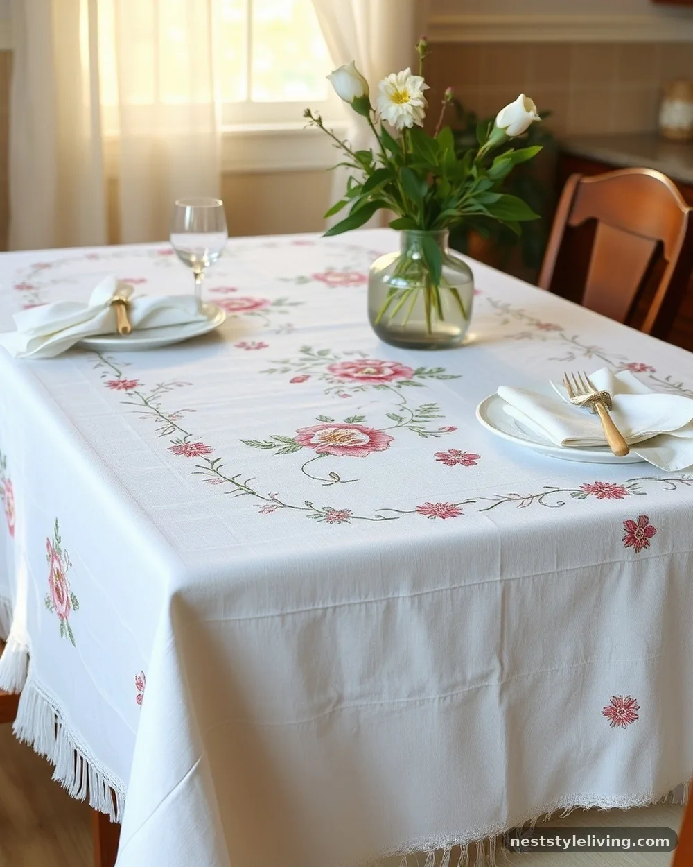 Hand-Stitched Table Linens - 24 Grandmacore Kitchen Ideas With Warm Vintage Charm