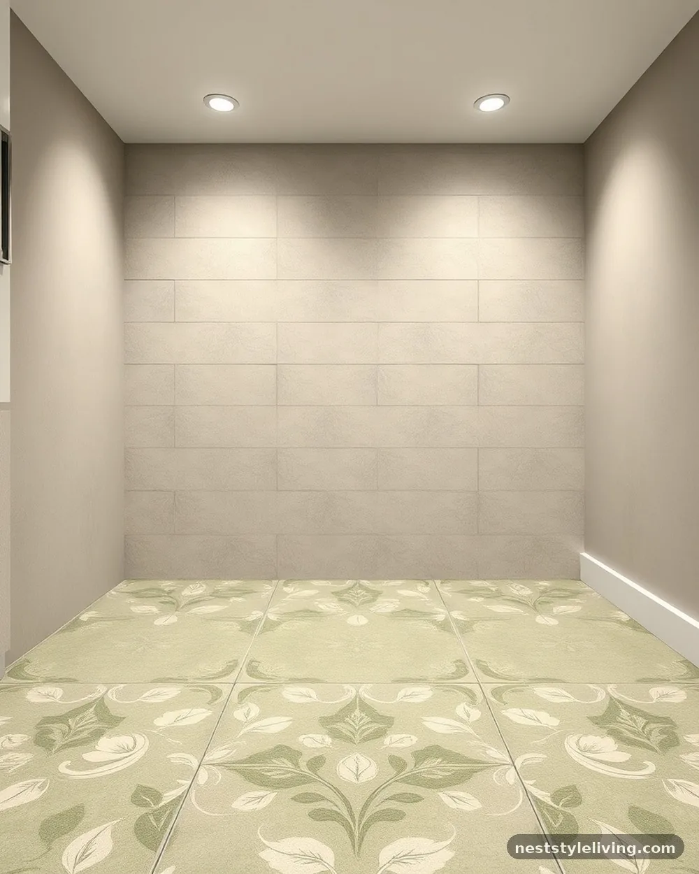 Botanical Patterned Floor Tiles - 15 Green Laundry Room Ideas for a Fresh Stylish Home
