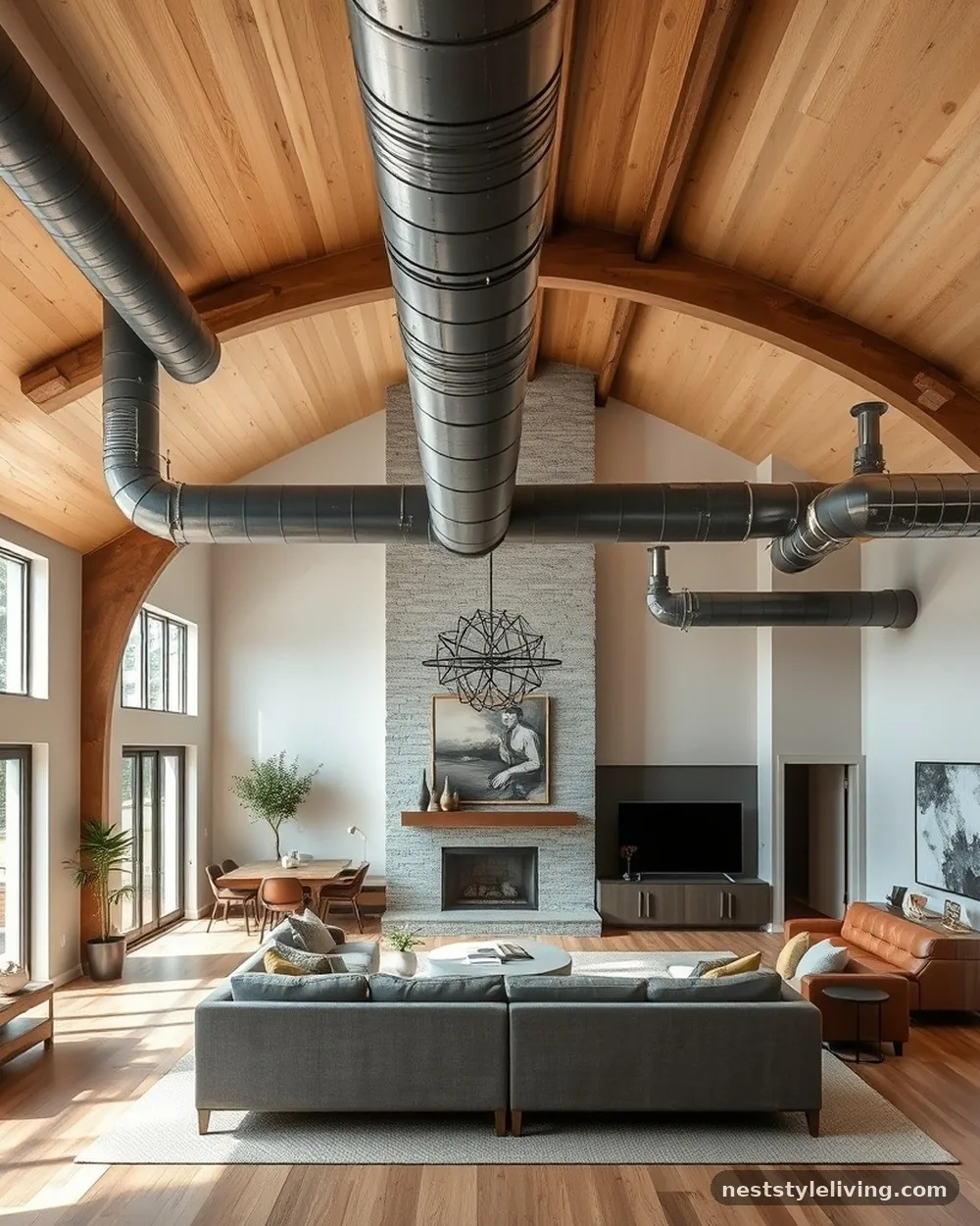 Exposed Galvanized Ductwork - 16 Industrial Farmhouse Ideas for a Bold Rustic Look