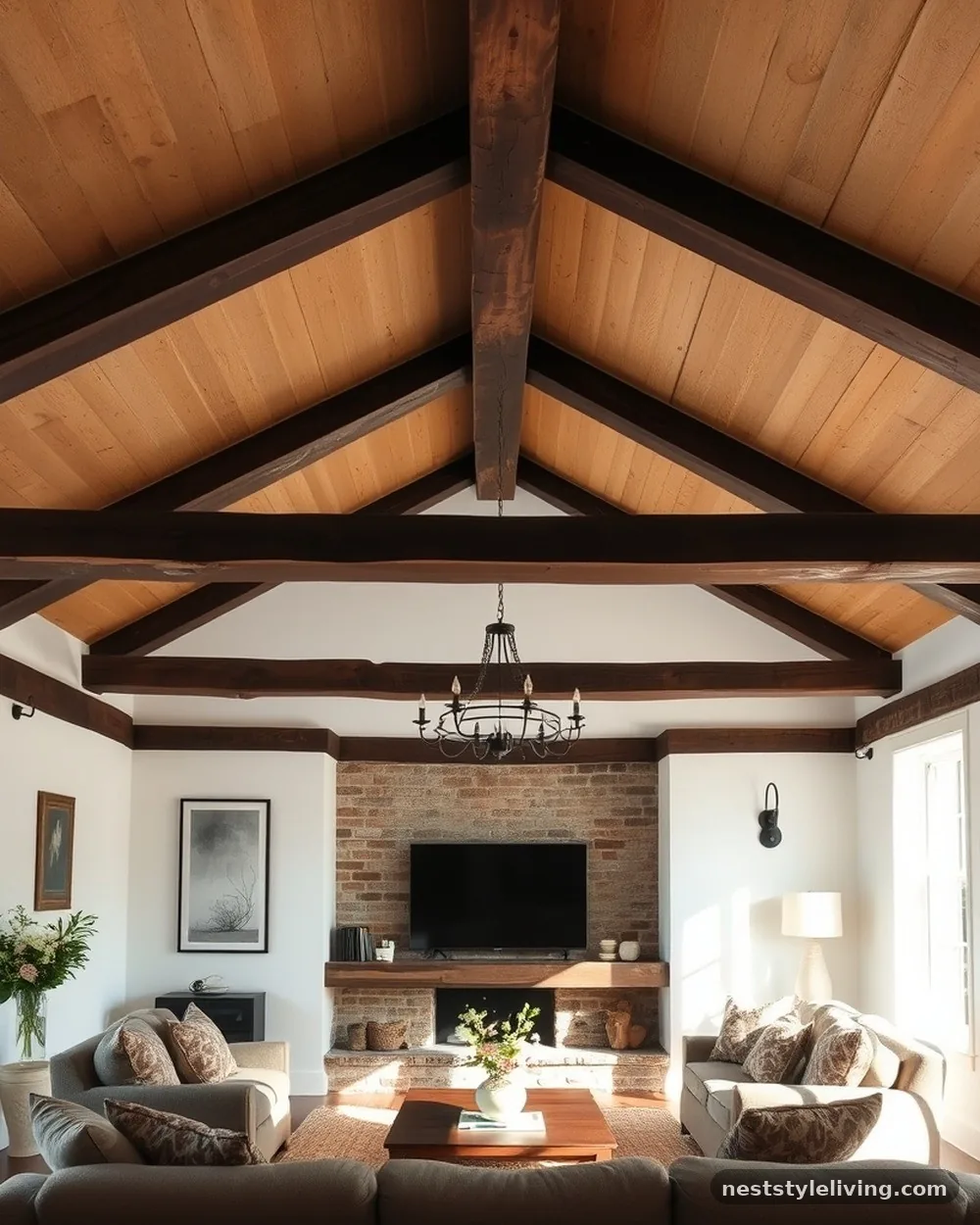 Exposed Wooden Ceiling Beams - 14 Cozy Cottagecore Living Room Ideas to Try at Home