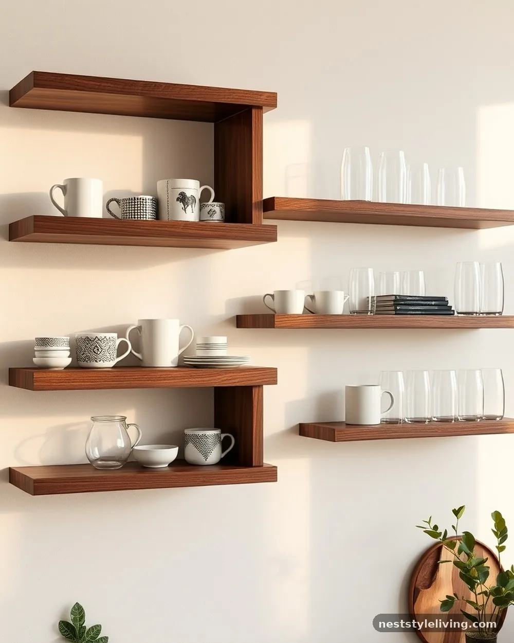 Floating Open Shelving - 20 Mid Century Modern Kitchen Ideas That Feel Timeless
