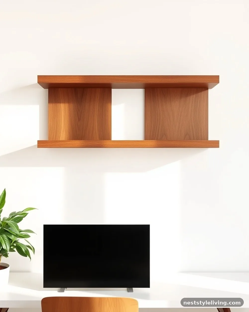 Floating Walnut Ledge Shelves - 15 Home Office Design Ideas That Boost Focus and Style