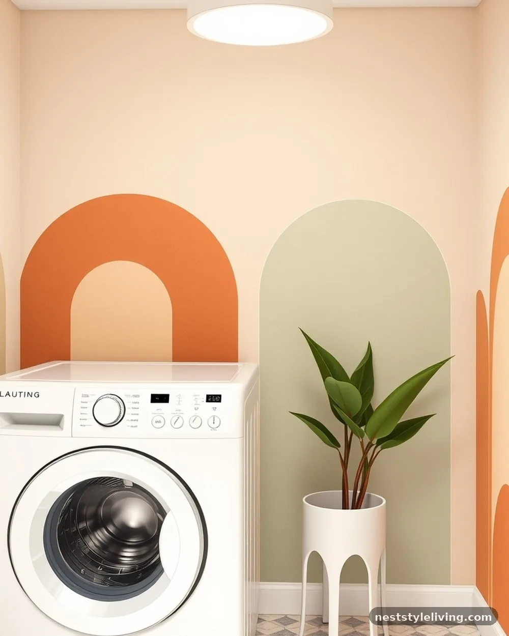 Geometric Mid-Century Arches - 23 Laundry Room Wallpaper Ideas That Look Stylish