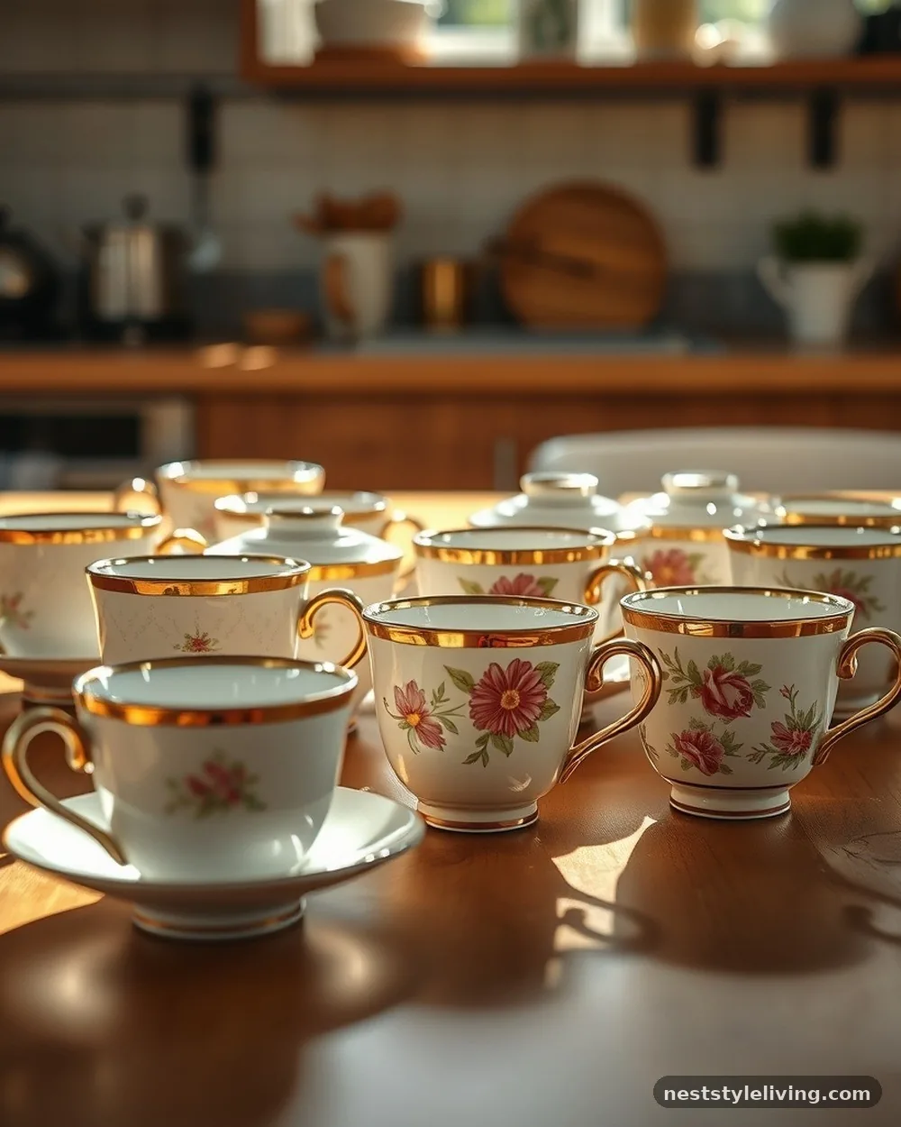 Mismatched Ceramic Tea Cups - 24 Grandmacore Kitchen Ideas With Warm Vintage Charm
