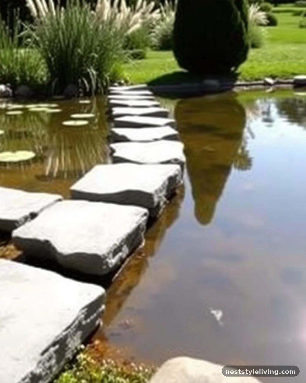 Natural Stone Stepping Paths - 22 Pond Landscaping Ideas for a Serene Outdoor Space