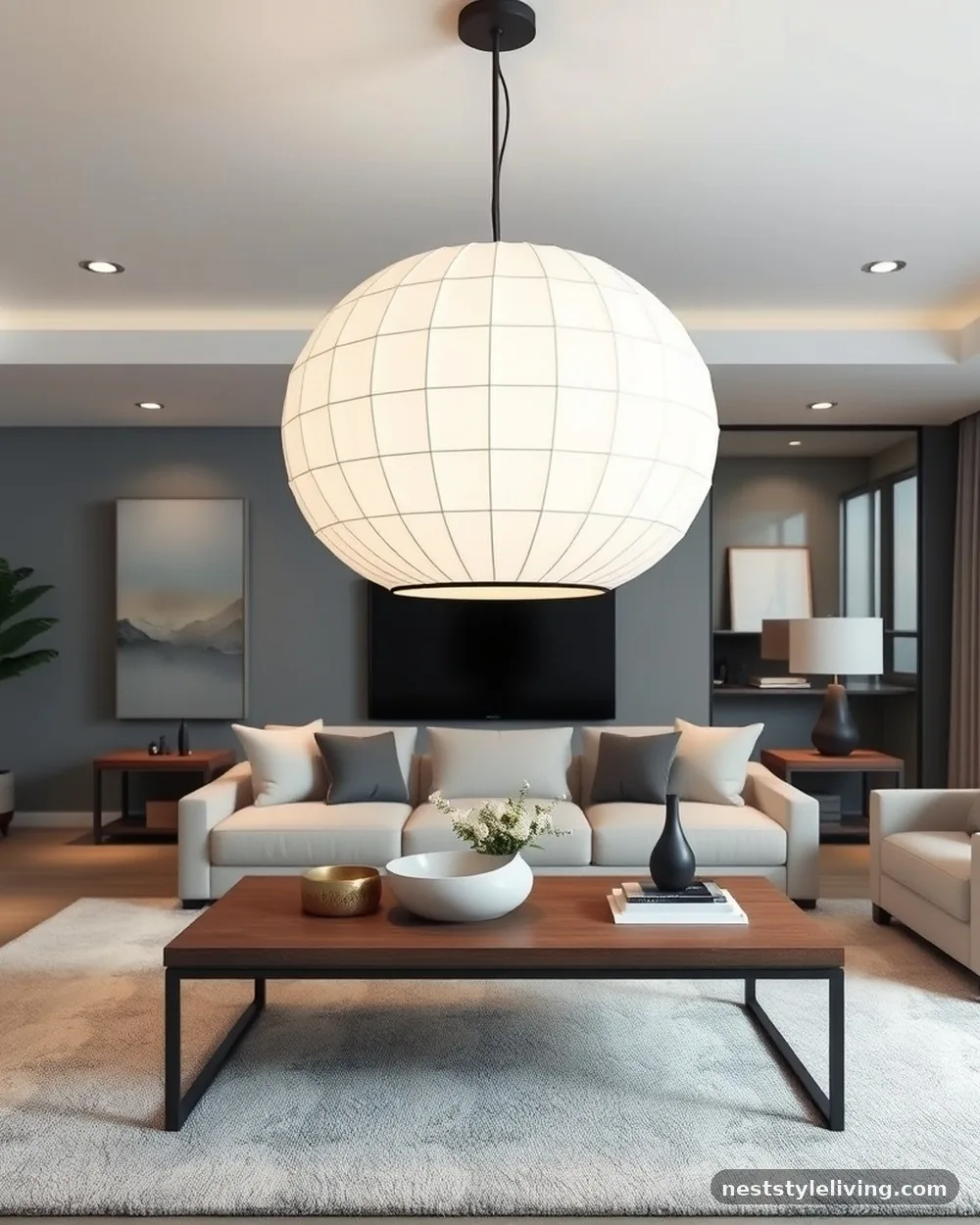 Paper Lantern Pendant Lighting - 14 Japandi Living Room Ideas for a Calm, Modern Look