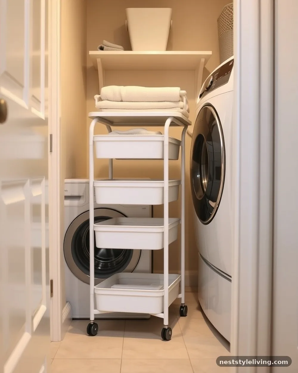 Pull-Out Slim Carts - 22 Small Laundry Room Ideas That Maximize Every Inch