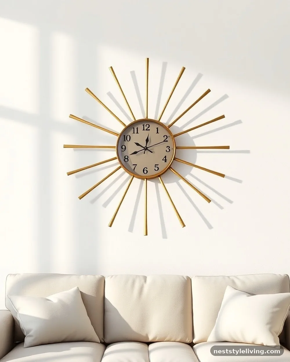 Sunburst Wall Clocks - 18 Mid Century Modern Living Room Ideas to Love Today