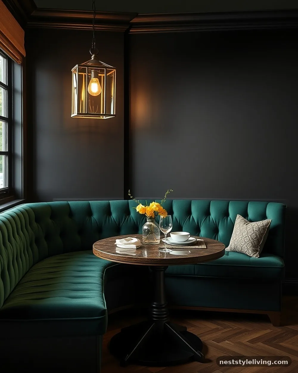Velvet Upholstered Bench Seat - 15 Dining Nook Ideas for a Cozy and Stylish Home