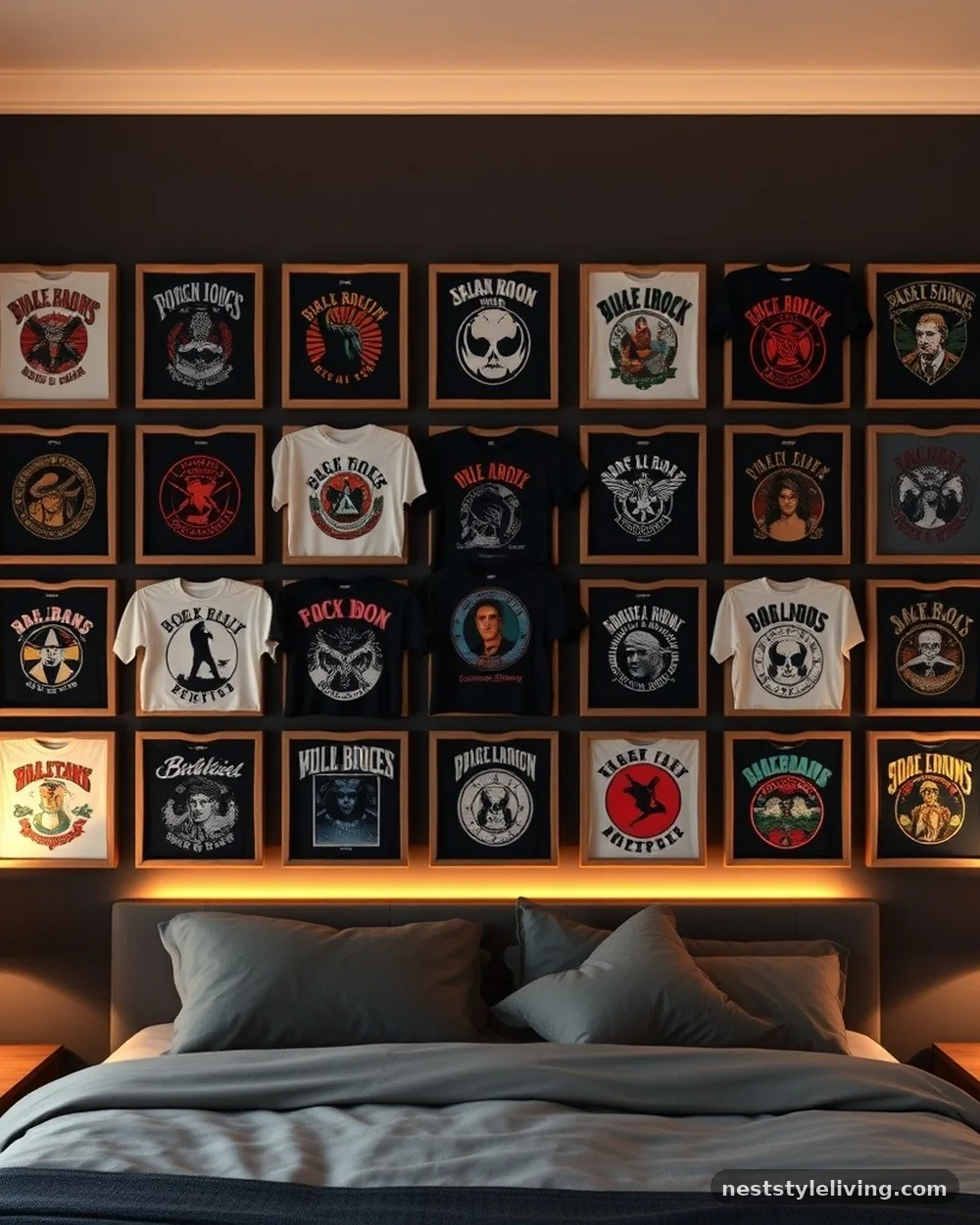 Vintage Band Tee Wall Gallery - 22 Grunge Apartment Ideas for a Cool Edgy Look