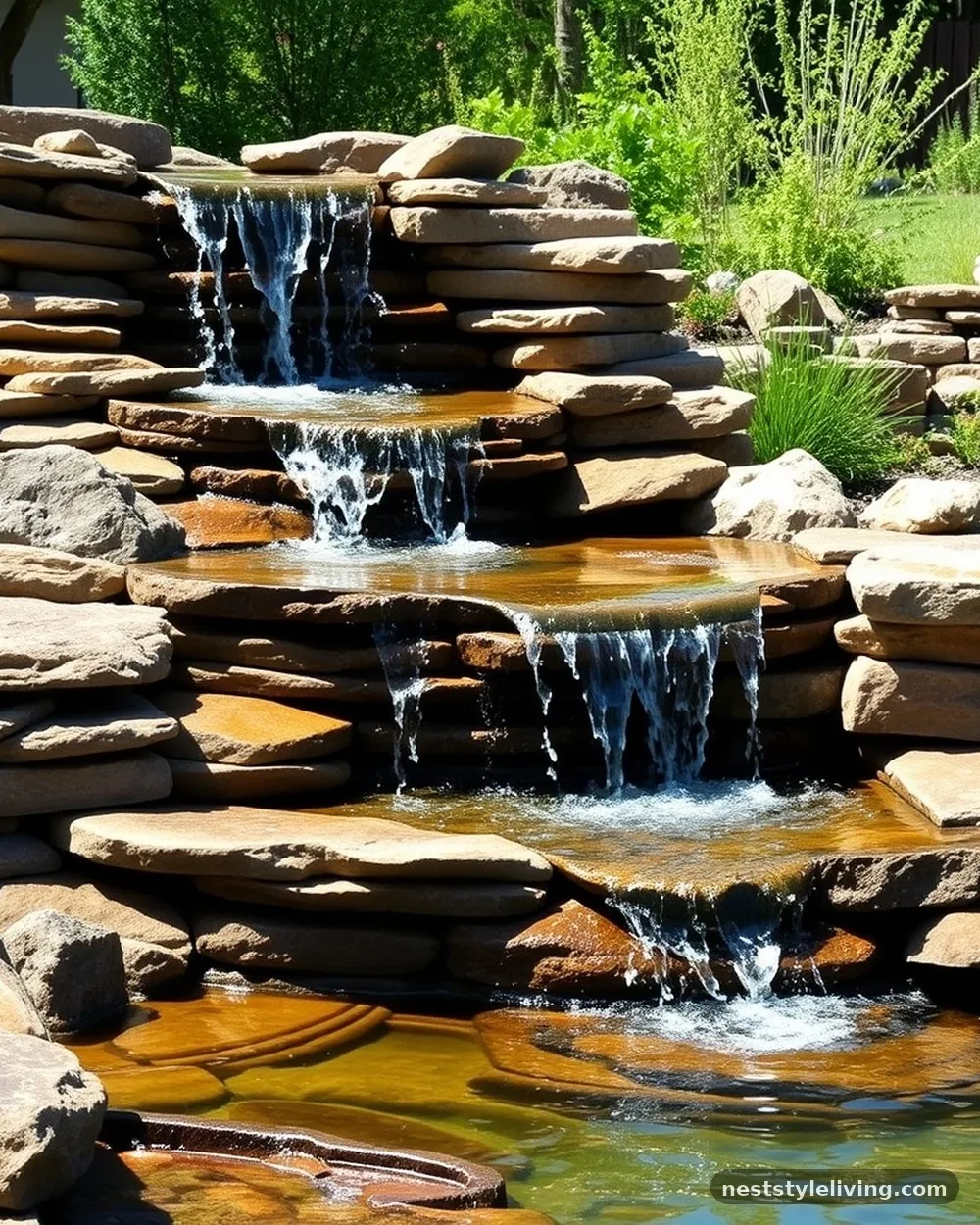 Cascading Waterfall Spillways - 22 Pond Landscaping Ideas for a Serene Outdoor Space