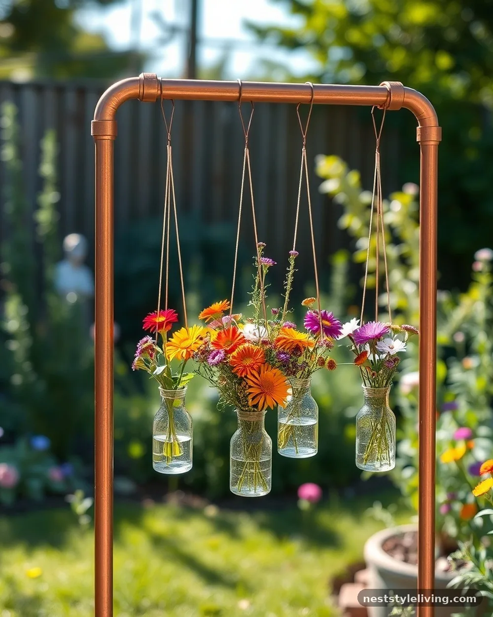Copper Pipe Frame Display - 20 Flower Bar Ideas for a Charming Garden Setup Today