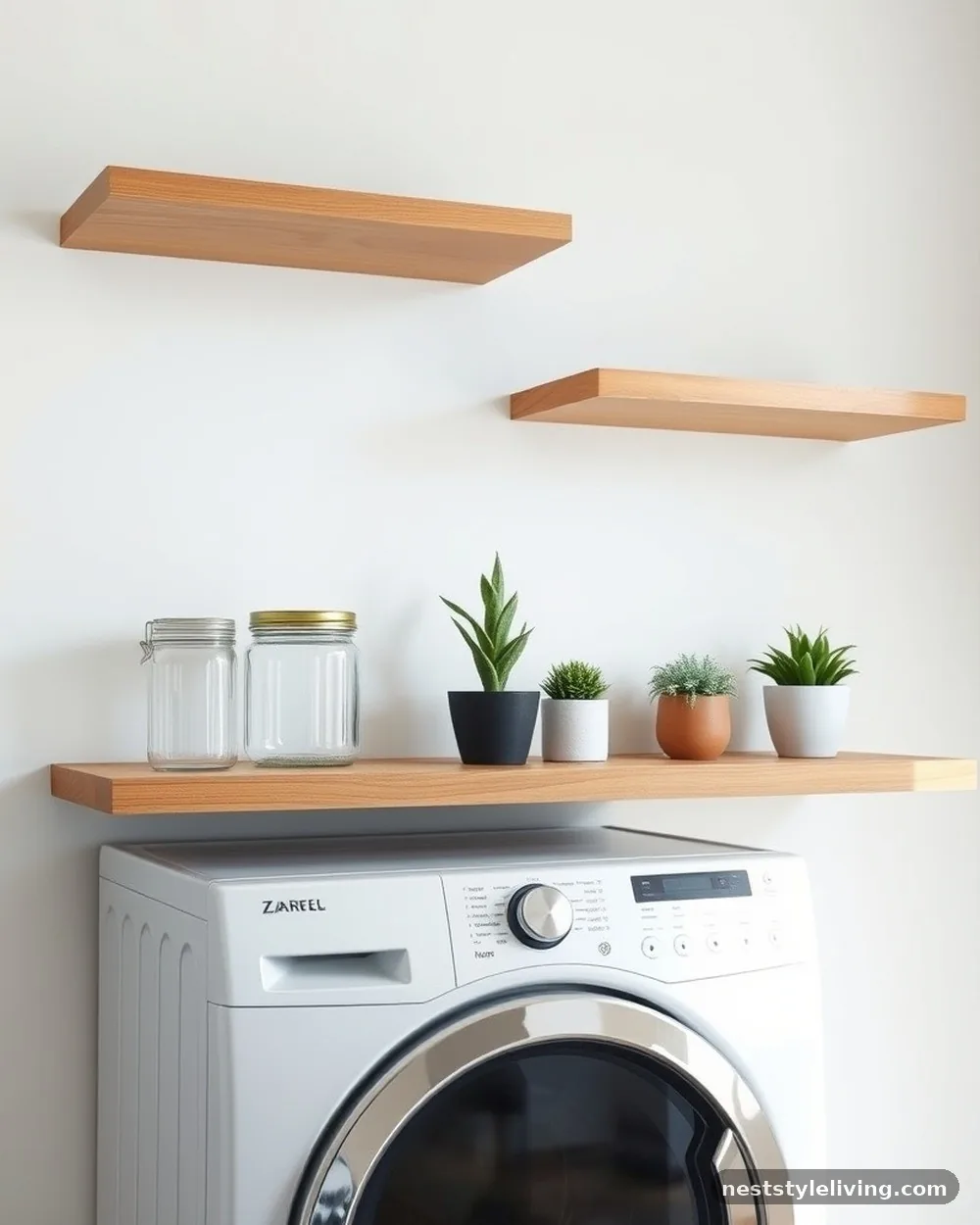 Floating Shelves Above Appliances - 22 Small Laundry Room Ideas That Maximize Every Inch