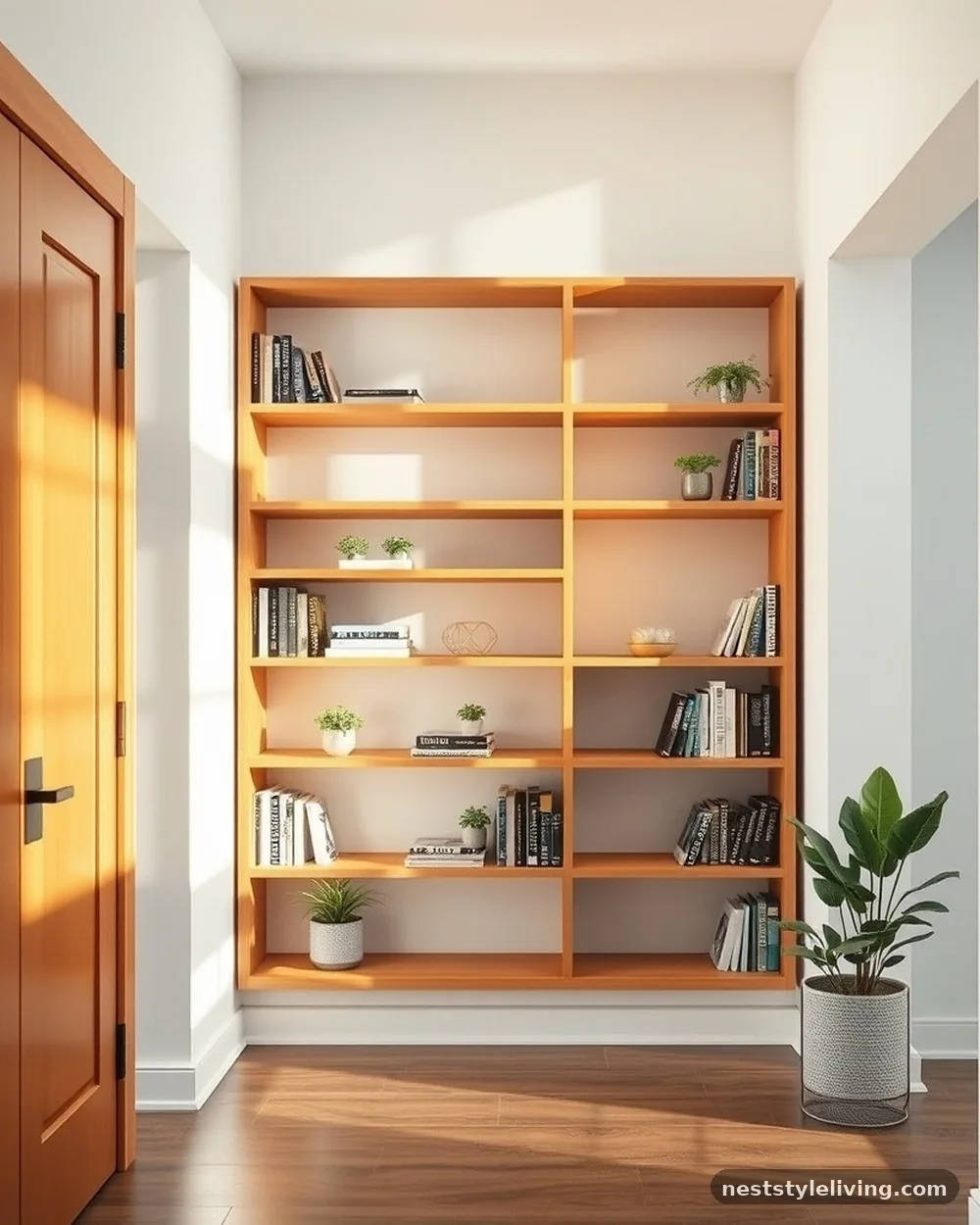 Floor-to-Ceiling Curated Bookshelf - 22 Entryway Divider Ideas for a Stylish Modern Home