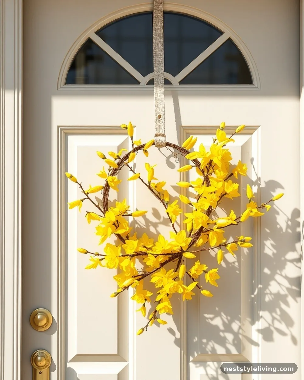 Fresh Forsythia Wreath - 22 Easter Front Porch Ideas for a Fresh Spring Welcome