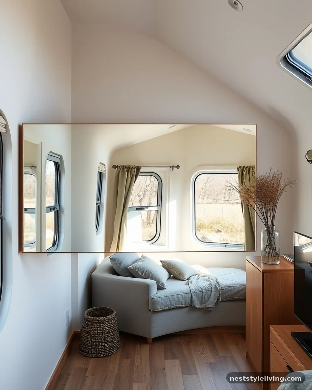 Large-Scale Wall Mirrors - 23 Single Wide Trailer Living Room Ideas That Feel Cozy