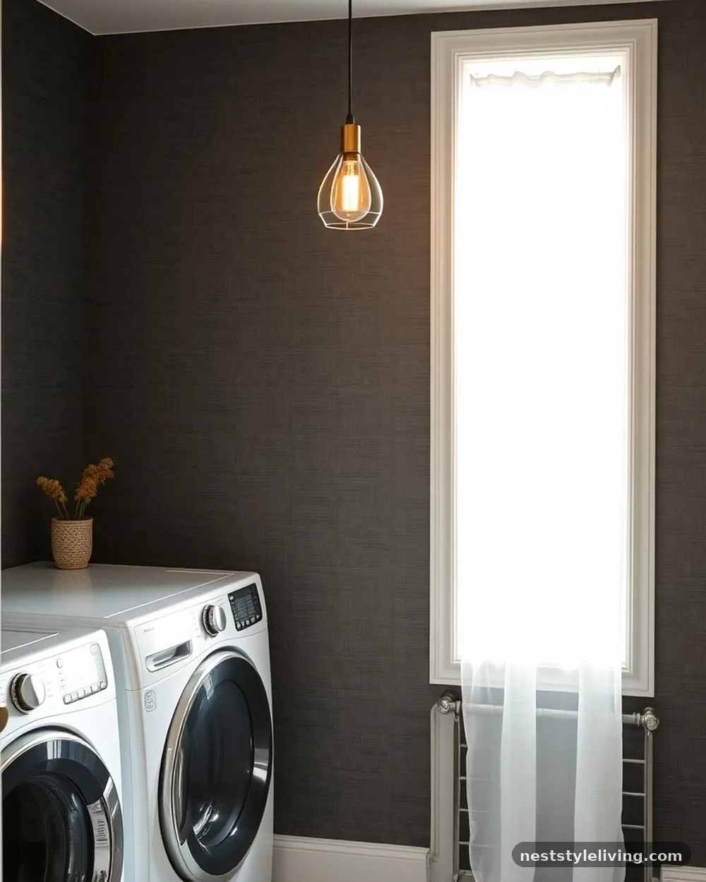Moody Charcoal Grasscloth - 23 Laundry Room Wallpaper Ideas That Look Stylish