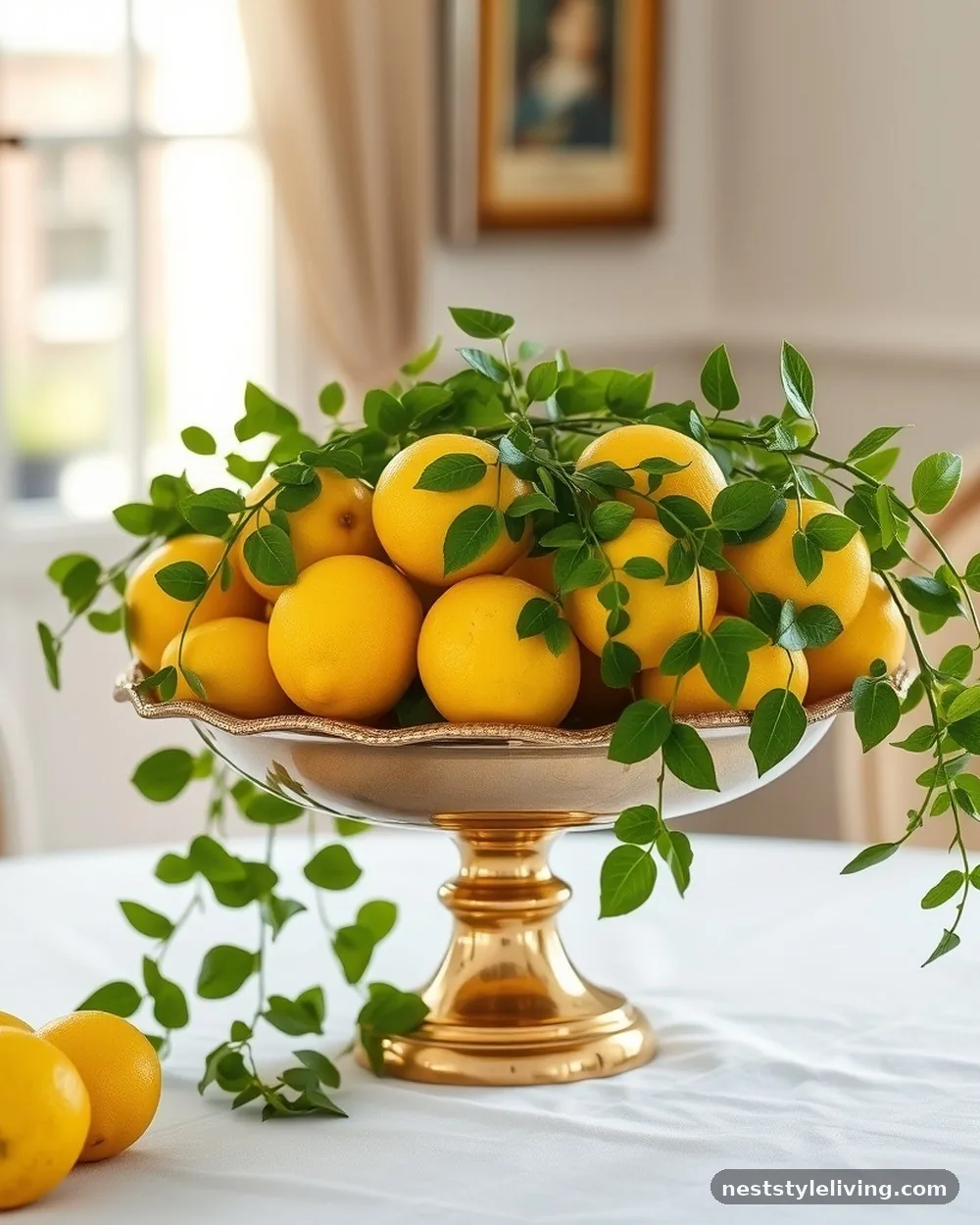 Pedestal Compote with Trailing Ivy - 18 Lemon Centerpiece Ideas for a Designer-Level Look