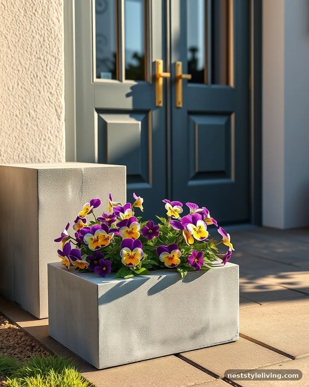 Polished Concrete Cubes - 19 Front Porch Flower Pots Ideas to Boost Curb Appeal
