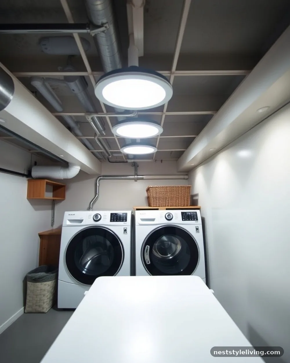 Recessed LED Puck Lighting - 20 Basement Laundry Room Ideas for a Better Setup