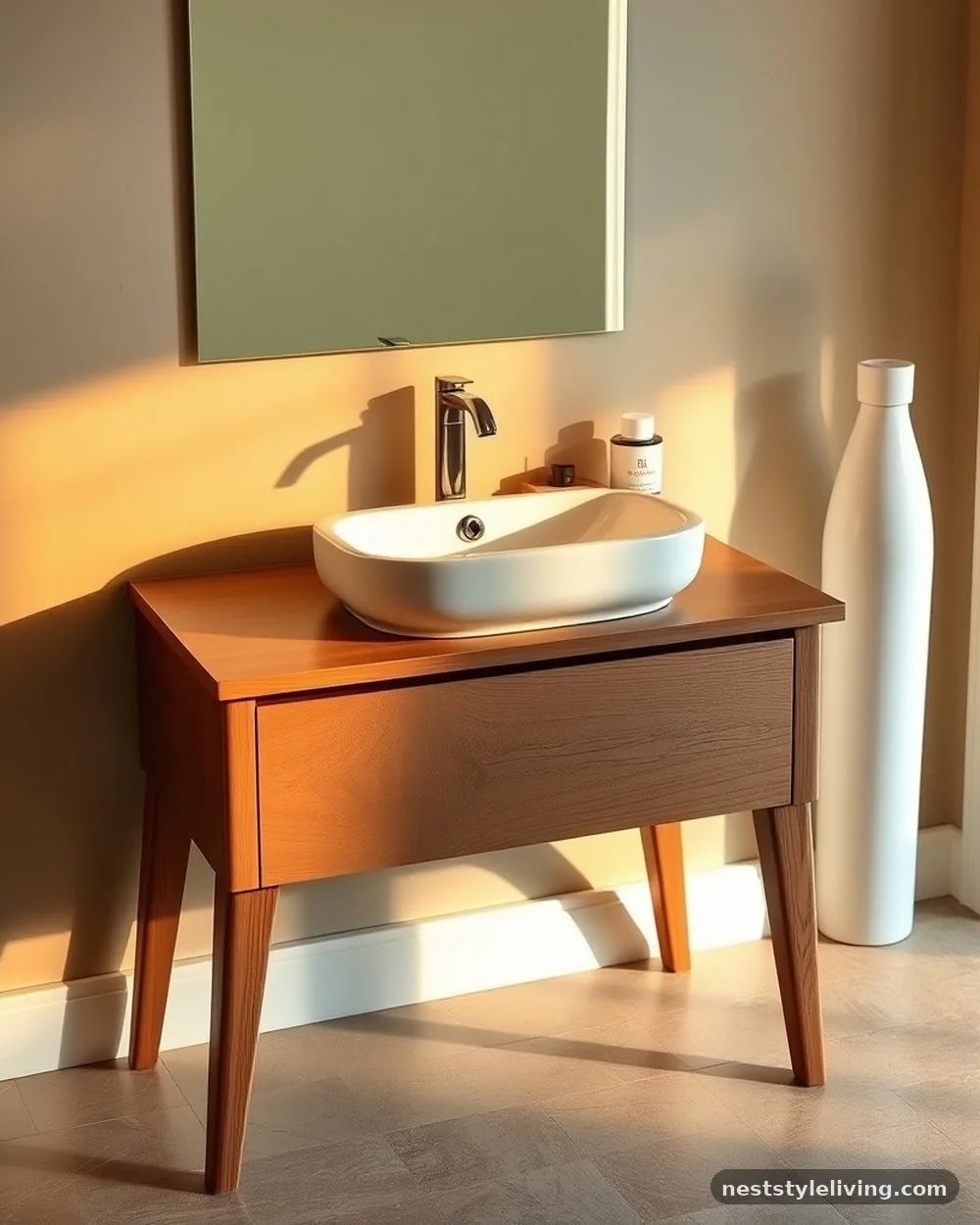 Tapered Leg Consoles - 14 Mid Century Modern Bathroom Ideas With Retro Charm