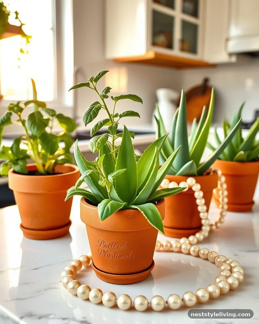 Terracotta Groupings on Kitchen Countertops - 12 Rooms With Plants Ideas for a Fresh Natural Look