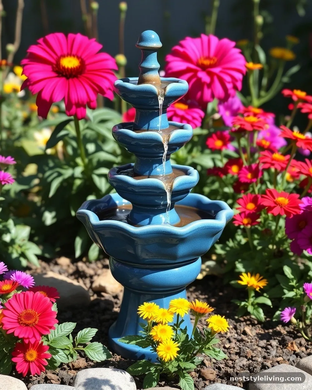 Tiered Ceramic Fountain - 23 Bird Bath Garden Ideas for a Beautiful Backyard