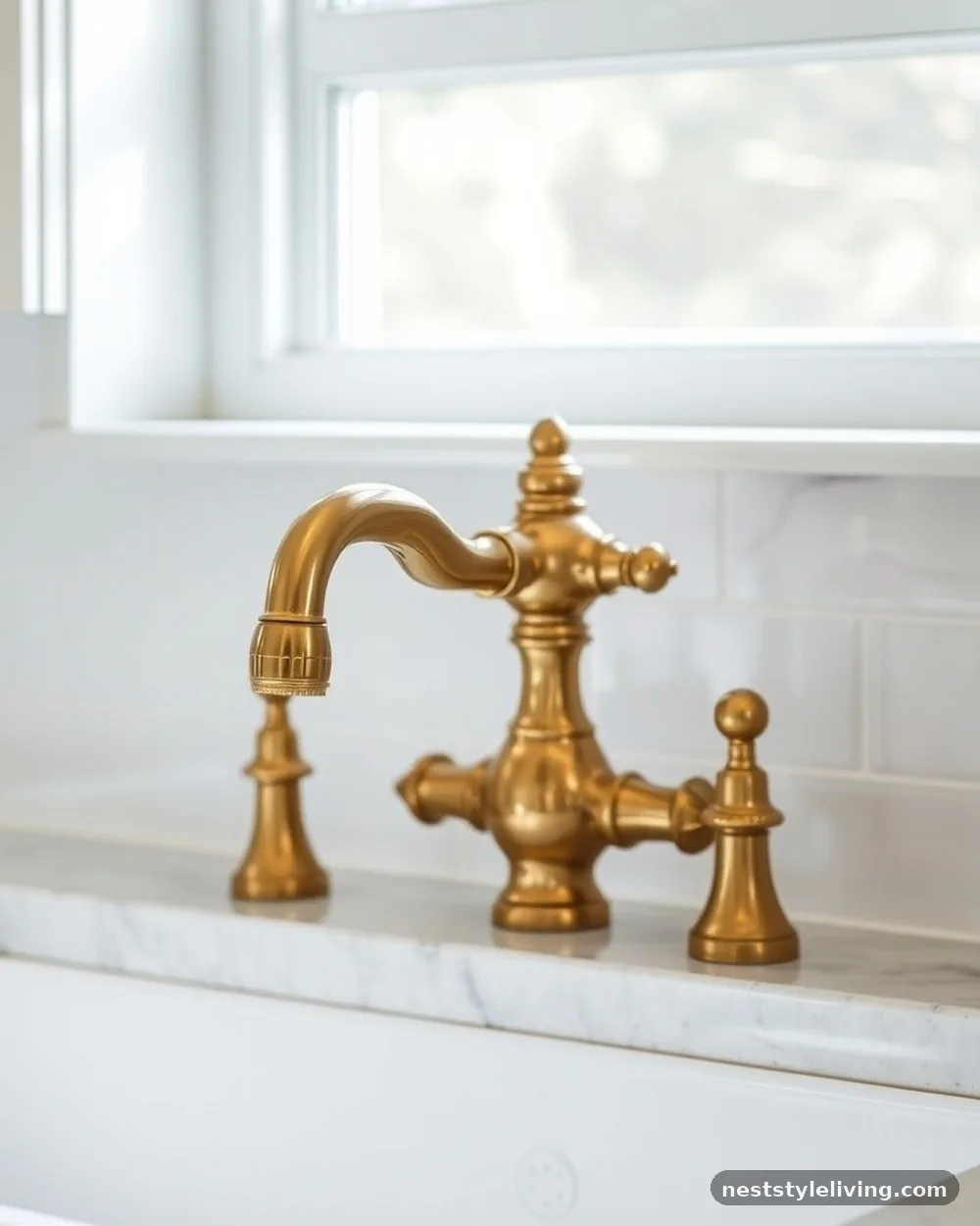 Vintage Brass Bridge Faucets - 21 Rustic Farmhouse Kitchen Ideas Full of Cozy Charm