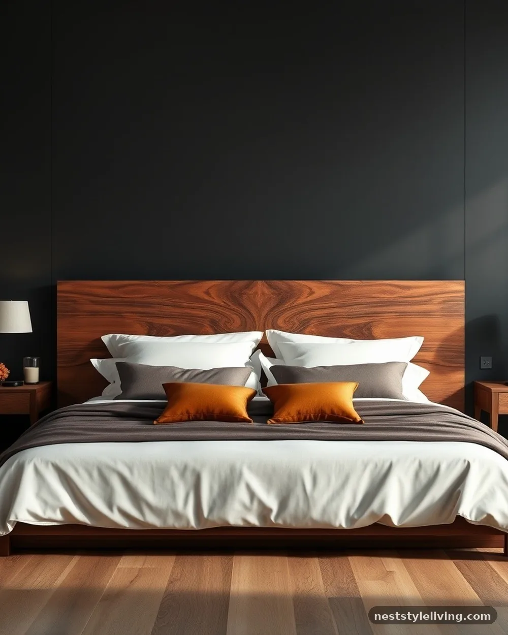 Walnut Wood Headboard - 19 Dark Elegant Bedroom Ideas That Feel Cozy and Calm