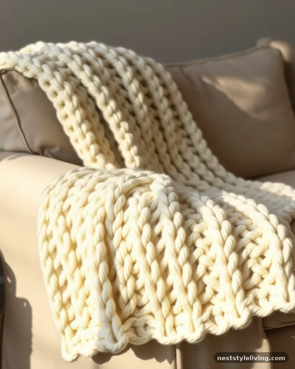 Chunky Knit Throw Blankets - 14 Cozy Cottagecore Living Room Ideas to Try at Home