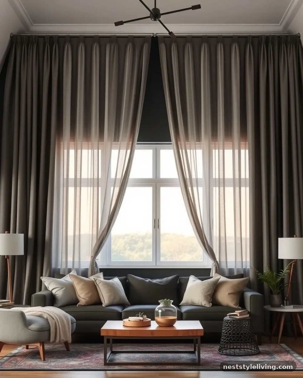 Floor-to-Ceiling Linen Curtains - 17 Moody Living Room Ideas for a Warm Cozy Space