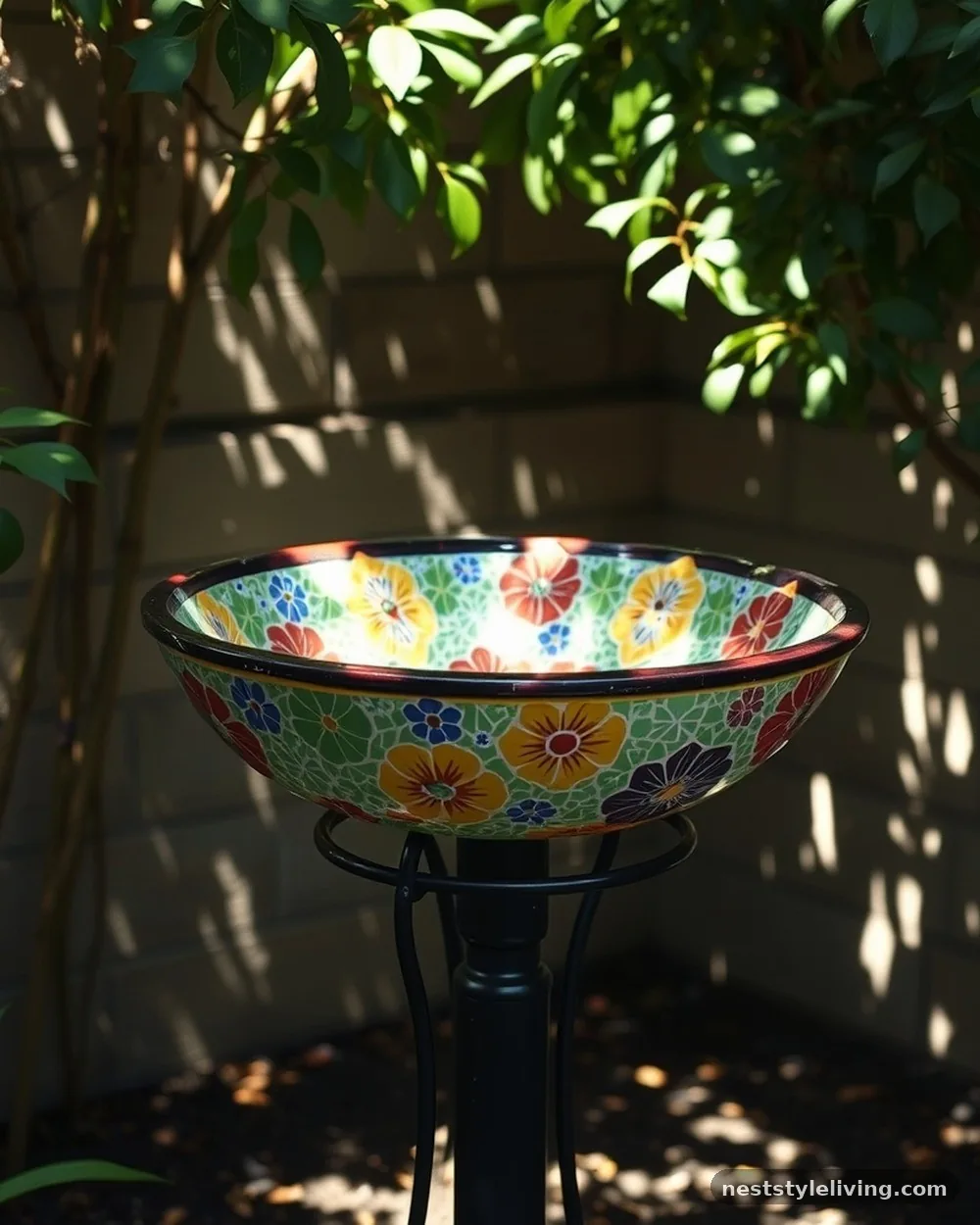 Glass Mosaic Basin - 23 Bird Bath Garden Ideas for a Beautiful Backyard