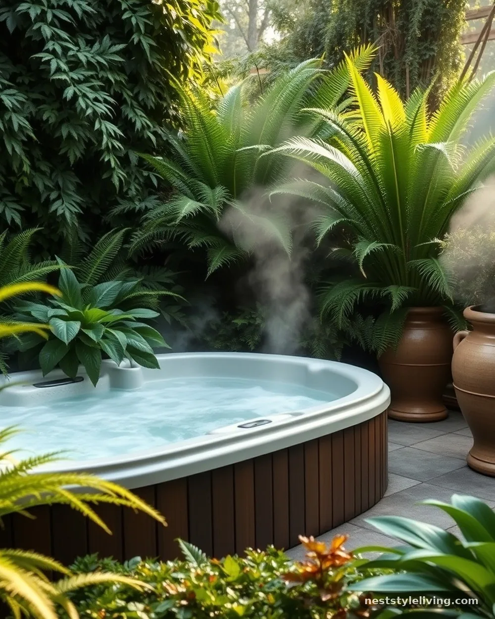 Lush Fern and Hostas Border - 21 Outdoor Jacuzzi Ideas for a Calm, Cozy Backyard