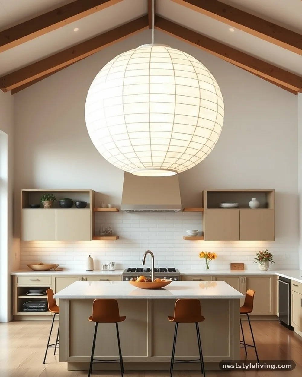 Paper Lantern Pendants - 20 Japandi Kitchen Ideas for a Calm, Modern Kitchen