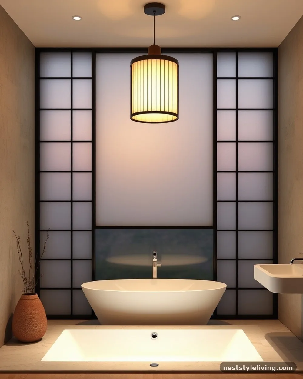 Paper-Style Diffused Lighting - 13 Japandi Bathroom Ideas That Make Relaxing Feel Luxe
