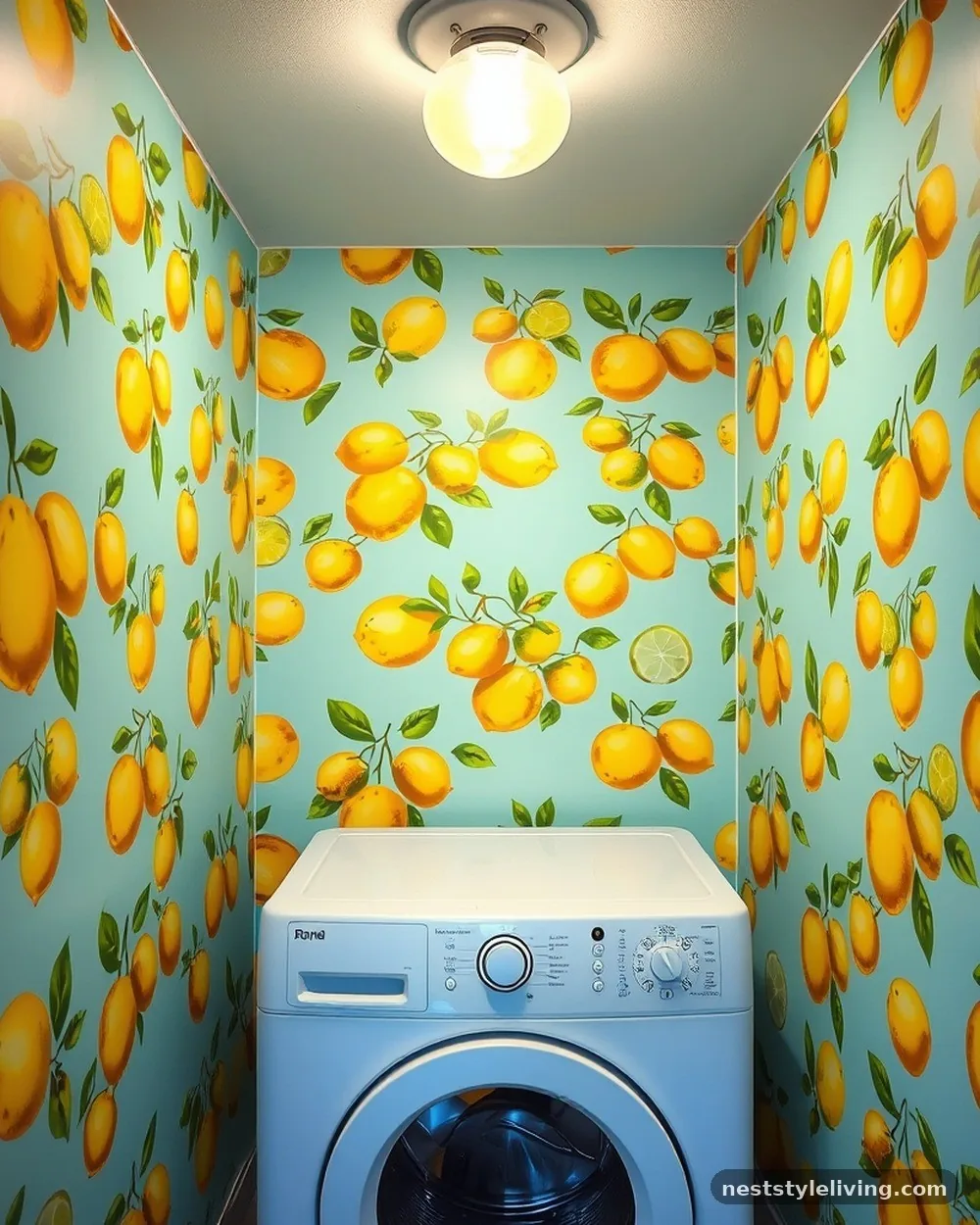 Playful Retro Citrus - 23 Laundry Room Wallpaper Ideas That Look Stylish