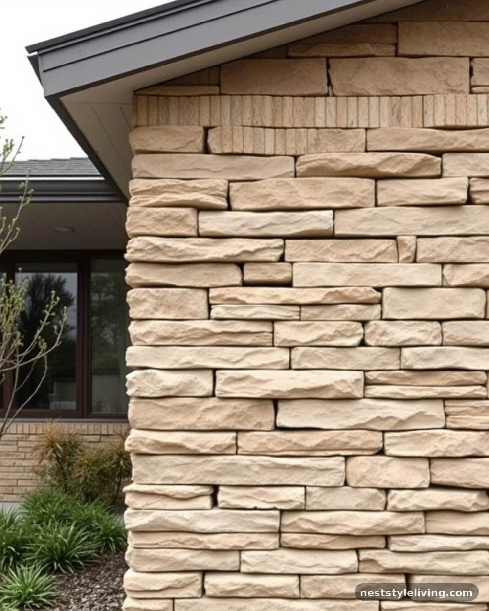 Stacked Stone Feature Walls - 16 Mid Century Modern House Exterior Ideas to Copy