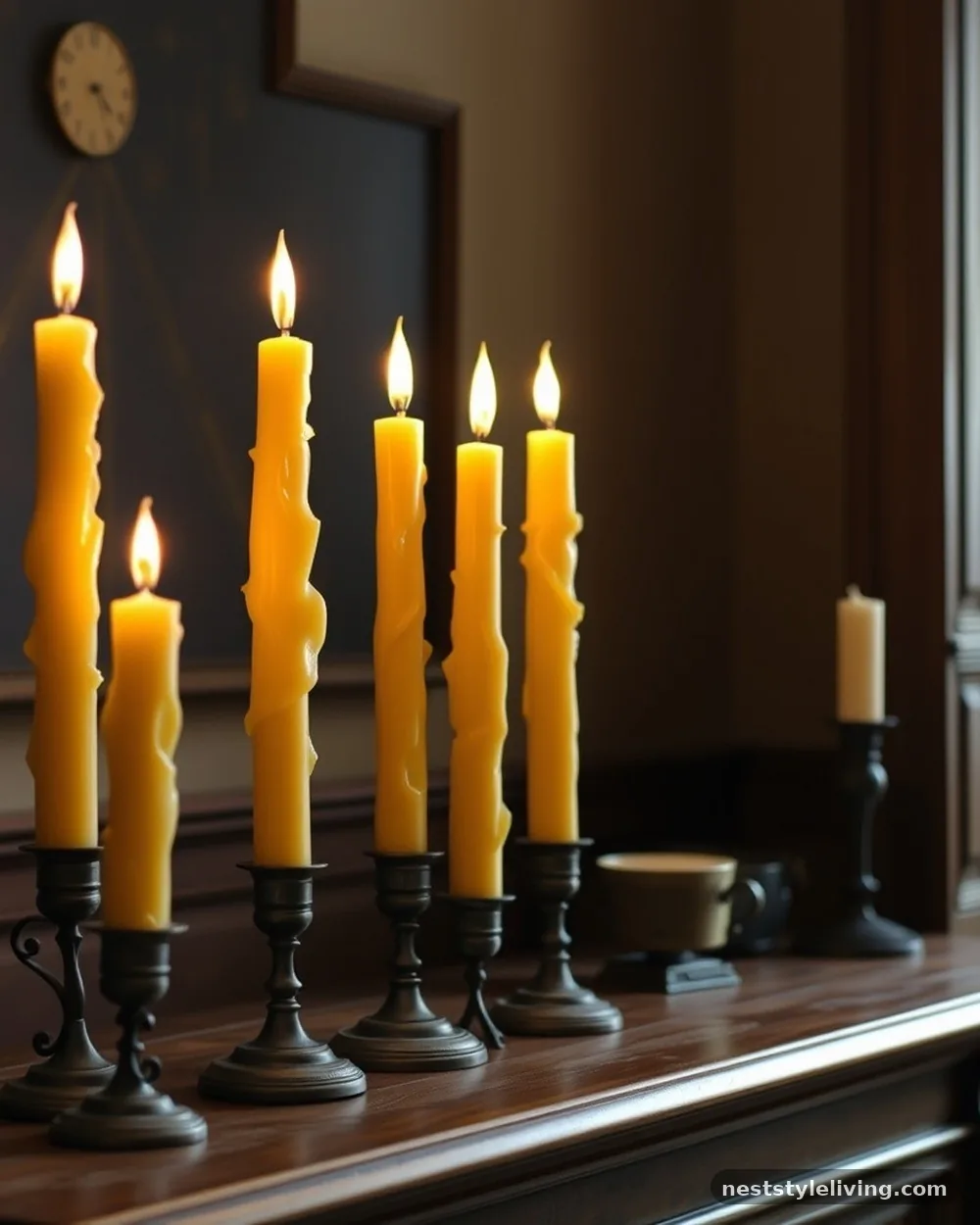 Tallow-Dipped Beeswax Taper Candles - 17 Primitive Living Room Ideas With Warm Rustic Charm