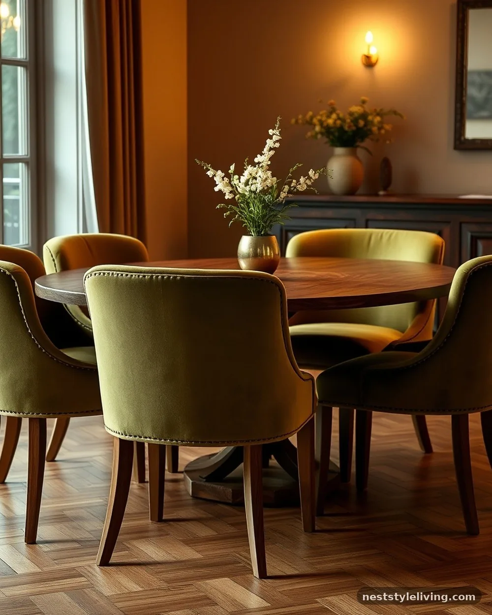 Velvet Upholstered Dining Chairs - 12 Elegant Dining Room Ideas That Feel Warm and Timeless