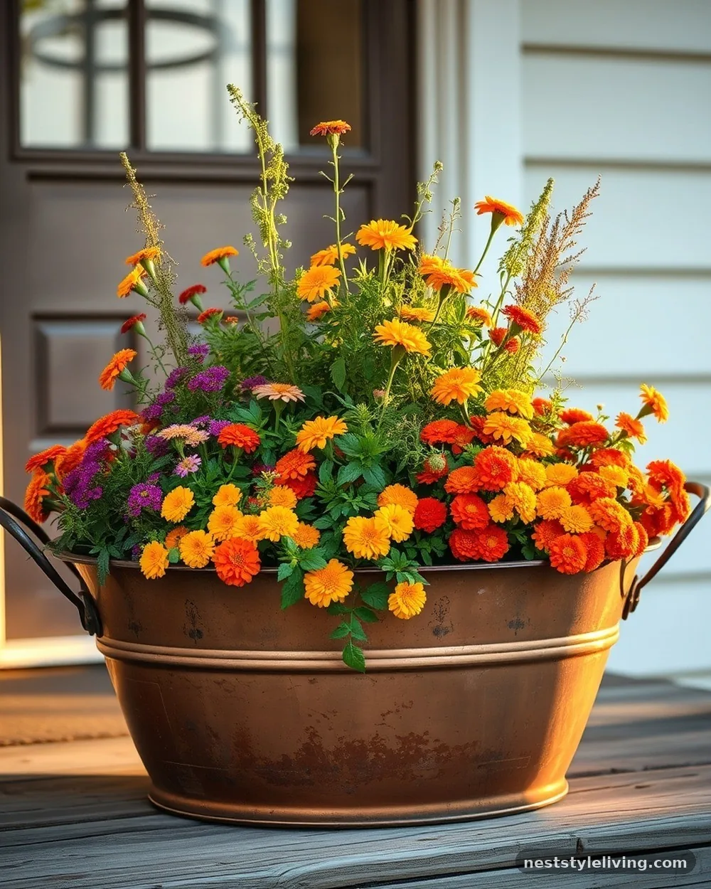 Vintage Copper Wash Tubs - 19 Front Porch Flower Pots Ideas to Boost Curb Appeal