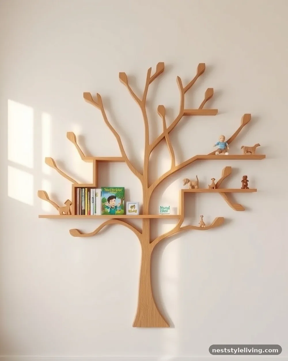 Wall-Mounted Wooden Tree Shelving - 18 Whimsical Kids Bedroom Ideas Full of Magic and Fun