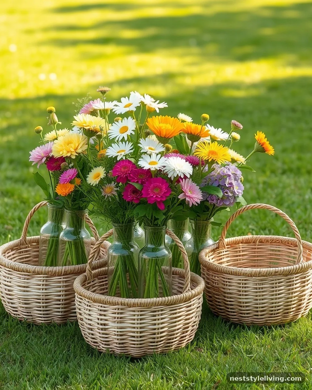 Woven Wicker Basket Clusters - 20 Flower Bar Ideas for a Charming Garden Setup Today