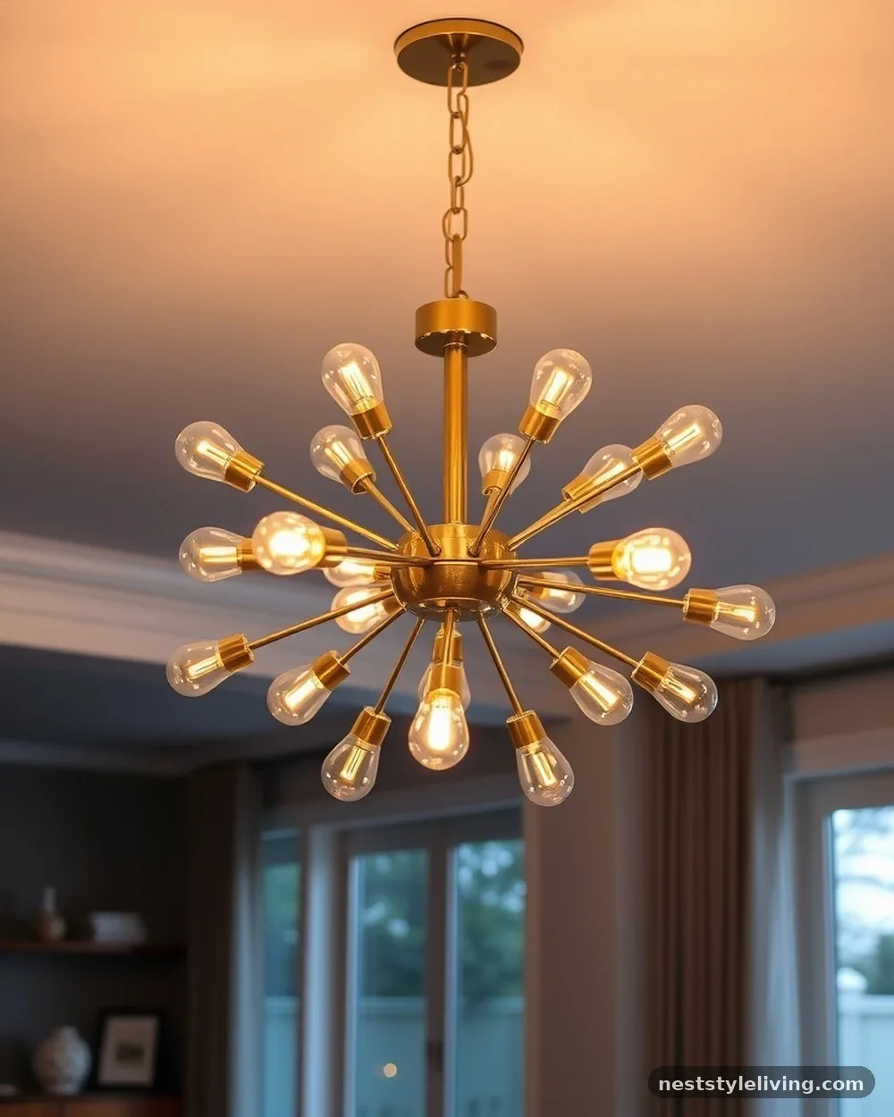 Brass Sputnik Chandeliers - 18 Mid Century Modern Living Room Ideas to Love Today