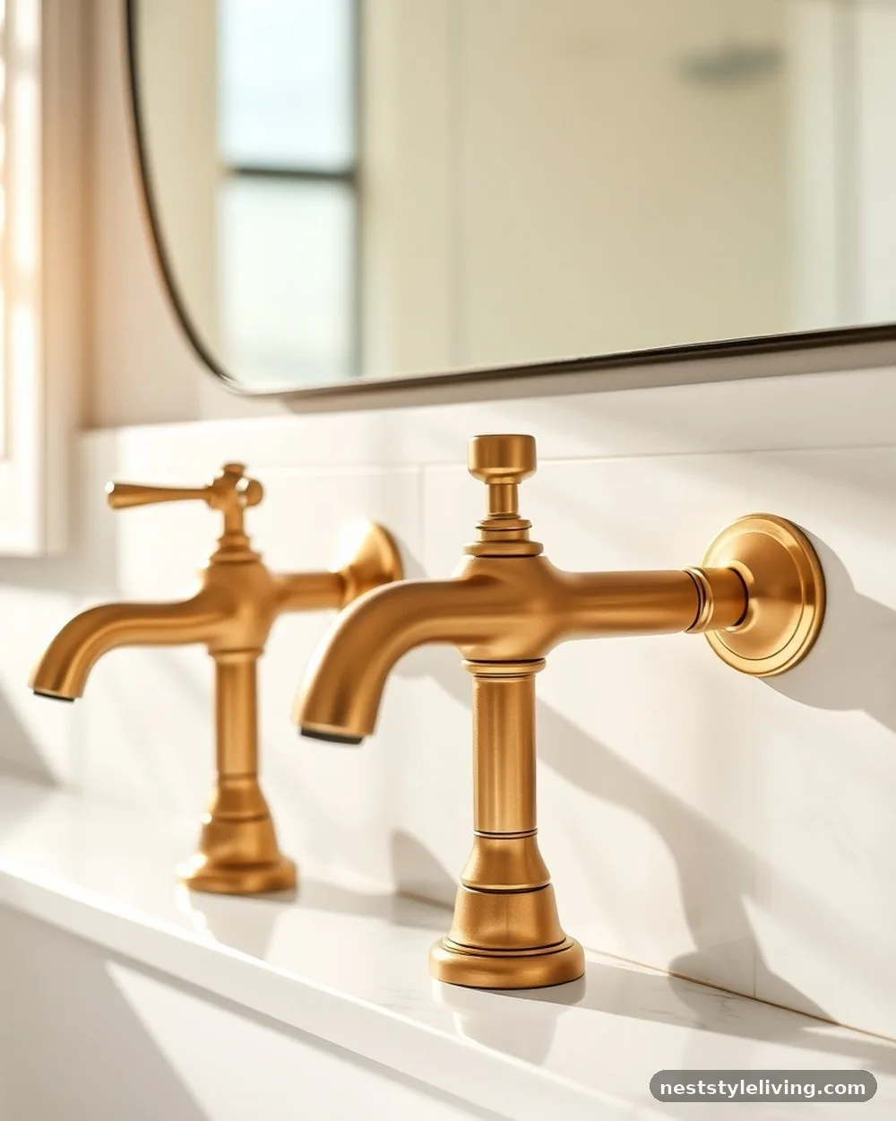 Brass Wall-Mounted Faucets - 14 Mid Century Modern Bathroom Ideas With Retro Charm